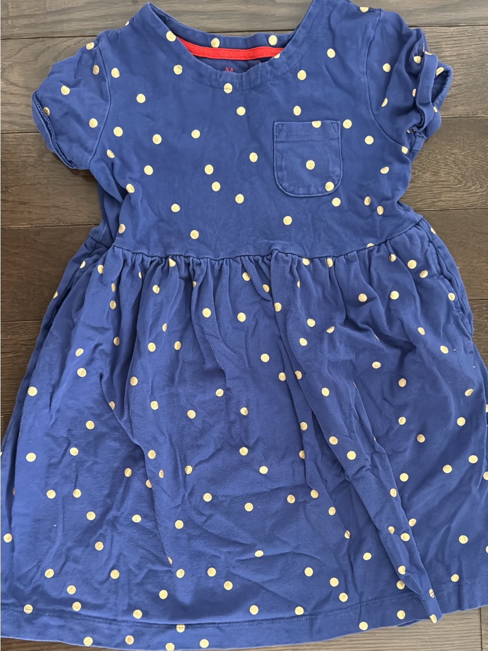 Mini Boden Girls' Navy Blue with Gold Polka Dot Dress